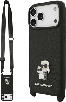 Etui na smartfon Apple iPhone 18 Pro Max/17 Pro Max Karl Lagerfeld Saffiano Karl&Choupette Metal Pin CBDY Strap Black (KLHCP18XSAKCPBK)