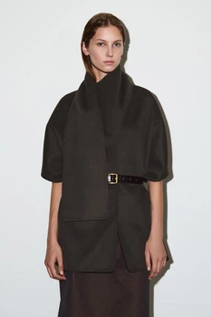 Жіноча кейп накидка з шарфом COS double-faced wool scarf cape ONE SIZE Темний коричневий