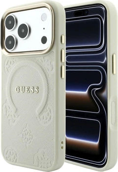 Etui na smartfon Apple iPhone 18 Pro/17 Pro Guess Saffiano Peony & Ring MagSafe Beige (GUHMP18LPSAMSECE)