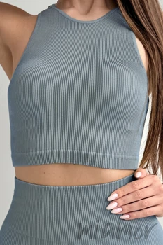 Топ бесшовный в рубчик GIULIA Halter Top Rib FADED DENIM S/M Серо-голубой