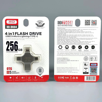 USB флешка 256GB 4в1 USB MicroUSB Lightning Type-C XO DK04