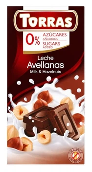 Шоколад молочний Torras з фундуком без цукру 75 г (8410342005625)
