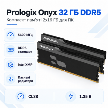Оперативная память Prologix Onyx 32 ГБ 2x16 ГБ DDR5 5600 МГц CL38 Black (PRO32GB5600YB5K)