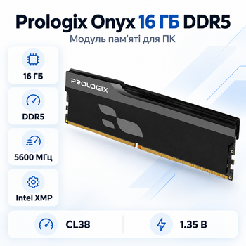 Оперативная память Prologix Onyx 16 ГБ DDR5 5600 МГц CL38 Black (PRO16GB5600YB5)