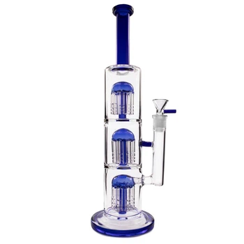 Стеклянный бонг для курения Triple Tree 35 см Blue с 3 перколяторами