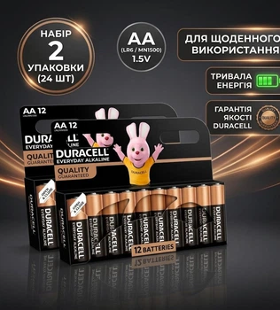 Батарейки лужні Duracell 24 шт AA LR06 MN1500 Дюрасел