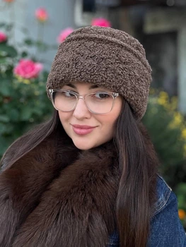 Зимняя теплая меховая шапка TEDDY LUXE с флисом женская светло-коричневая