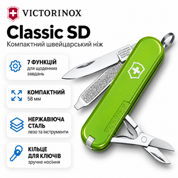 Складной нож Victorinox CLASSIC SD 7 функций 58х18х9 мм Smashed Avocado (Vx06223.43G)