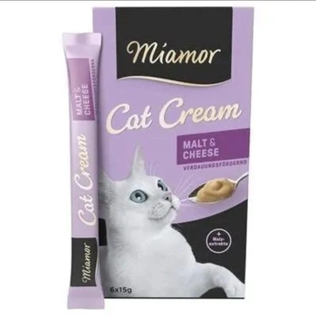 Ласощі для котів Miamor Cat Cream Malt & Cheese - Cream Мальт-паста-крем з сиром для виведення грудок шерсті 6 стіків х 15 грамів