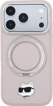 Etui na smartfon Apple iPhone 18 Pro/17 Pro Karl Lagerfeld Ring Stand 360 Choupette Head Pin MagSafe Pink (KLHMP18LPSRSCHHP)