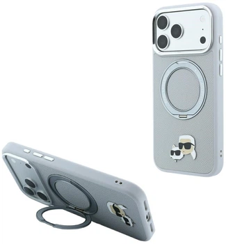 Чохол для смартфона Apple iPhone 17 Pro / 18 Pro Karl Lagerfeld with Ring Stand 360 Karl & Choupette Heads Pin MagSafe Grey (KF003229)
