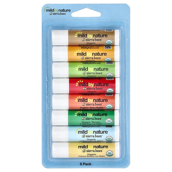Гигиенические бальзамы для губ Sierra Bees, Organic Lip Balm, натуральные, микс вкусов, 8 шт