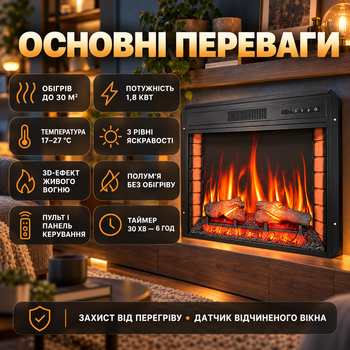 Электрокамин с эффектом живого пламени ArtiFlame 1800 Вт камин электрический для дома встроенный 3D звук огня панорамное стекло термостат датчик открытого окна пульт