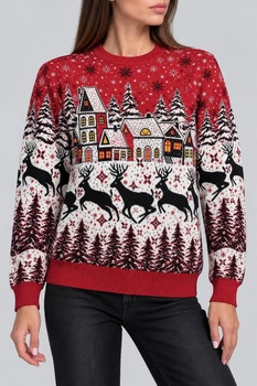 Свитер женский новогодний красный с узором. L-XL (407766)