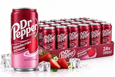 Упаковка безалкогольного напою Dr Pepper Strawberries & Cream 0.33 л х 24 банки