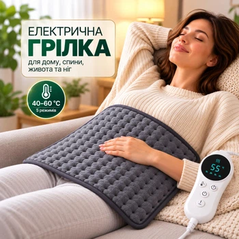 Электрогрелка от сети 30×60 см, 75 Вт, с регулировкой температуры и таймером, серая