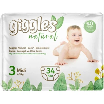 Подгузники Giggles Natural 3 Midi 4-9 кг 34 шт