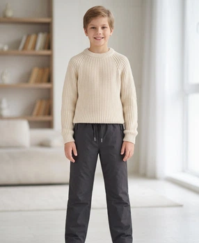 Зимові підліткові штани для хлопчика Comfort на шнурку 071111 сірі 140 см