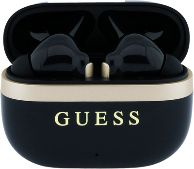 Słuchawki Guess Glossy Gold LinePrinted Classic Logo TWS Black (3666339673758)