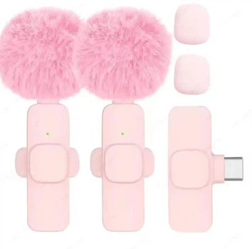 Бездротові петличні мікрофони для смартфона Android та iPhone Wireless Lavalier Type-C Рожевий