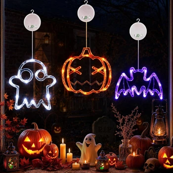 Светодиодные украшения на окно Halloween, набор 3 шт., тыква, призрак, летучая мышь