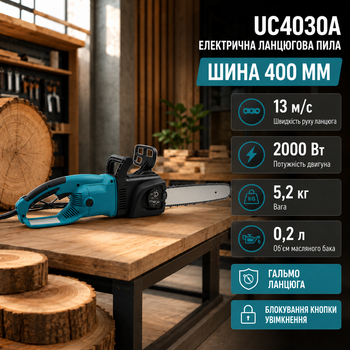 Электрическая цепная пила UC4030A 2000 Вт 220 В шина 40 см для древесины бревен дров садовых строительных работ