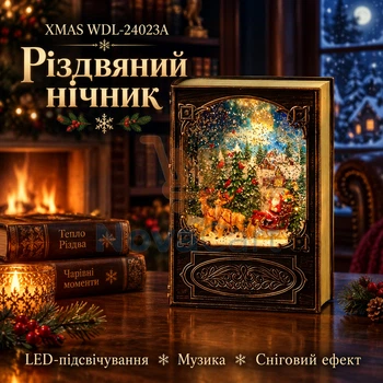 Новогодний музыкальный светильник-книга с Сантой, декоративная LED лампа со снегопадом, рождественское настольное украшение с оленями