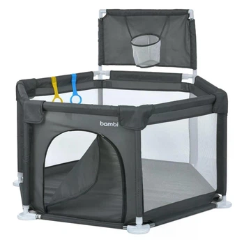 Дитячий манеж Bambi MR 1340-G (баскетбольне кільце, на застібці, дві ручки) сірий