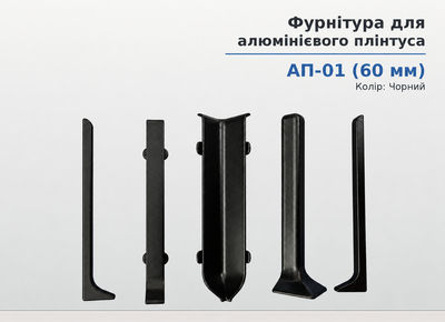 Элемент фурнитуры металлический к алюминиевому плинтусу Арт-Профиль АП-01(60) Черный