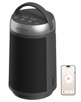 Керамічний вентилятор-обігрівач Evoair Warmix 1500, Wi-Fi, додаток SmartLife, керамічний нагрів PTC, 3-швидкості, термостат, оберт 60°, захист від перекидання,сенсорна панель, чорний
