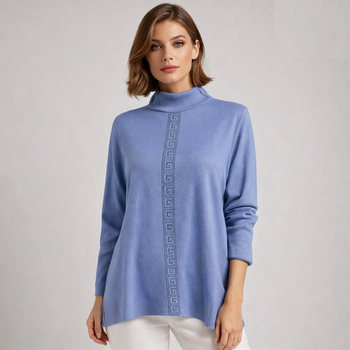 Женский джемпер с воротником стойкой 2XL-3XL синий Rbossi 1236
