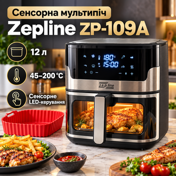 Аэрогриль-мультипечь Zepline ZP-109A 12 л 4200 Вт с 2 ТЭНами, сенсорным управлением и силиконовой формой