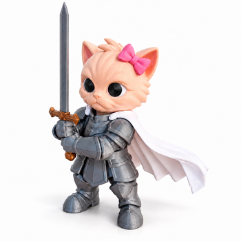 Мемний котик. Фігурка Кошеня-Лицар з мечем і бантиком із мему Kitten Knight.
