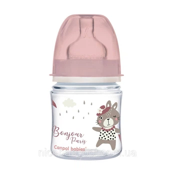 Пляшка антиколікова з широким отвором120мл PP Easy Start BONJOUR PARIS Canpol babies рожева