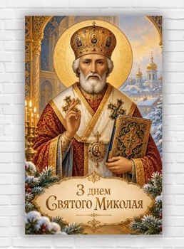 Бумажный рождественский плакат "Святой Николай", 120х75 см