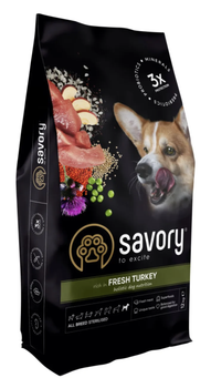 Сухой корм Savory All Breed Sterilised rich in FreshTurkey для стерилизованных собак со свежим мясом индейки 12 кг
