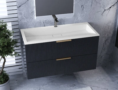 Тумба лакированная, подвесная Luxor Riva 100 Антрацит, с умывальником Loft Low 100