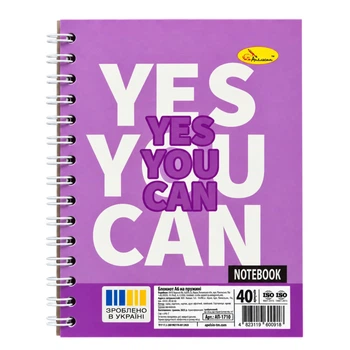 Блокнот для записів "YES you can" А6 АП-1710-12, 40 аркушів, пружина збоку