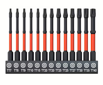 Набір подовжених магнітних біт Torx Tamper (з отвором) S2 75 мм (TT7–TT40, 13 предметів) під шуруповерт і гайковерт