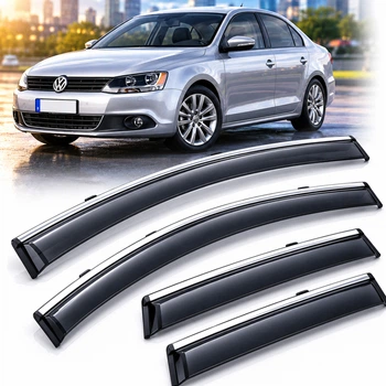 Дефлектори вікон вітровики Volkswagen Jetta (Sagitar) 2012- FLY- Хром Сферична Смуга