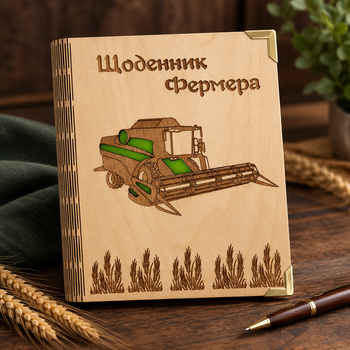 Деревянный блокнот "Щоденник фермера, агронома (на цельной обложке с ручкой), ежедневник из дерева