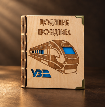 Деревянный блокнот "Щоденник провідника"(на цельной обложке с ручкой), ежедневник из дерева блокнот проводника