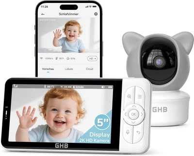 Відеоняня з камерою GHB BABY6T 2K екран 5" Wi-Fi нічне бачення датчик руху двосторонній зв'язок біла УЦІНКА (SKU-620)