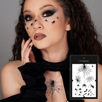 Набір тимчасових водостійких татуювань на Хелловін TATTOOSHKA "Павуки.Кажани" WS-023