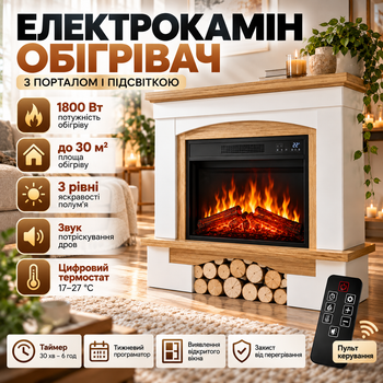 Електричний камін з порталом 1800 Вт Декоративний камінокомплект з обігрівом до 30 м² пультом і реалістичним полум’ям