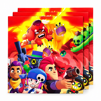 Одноразові серветки Brawl Stars Happy Birthday, святкові серветки Бравл Старс, набір 20 шт., 17×17 см