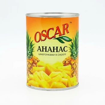 Ананасы кусочками в сиропе Oscar 580 г жб