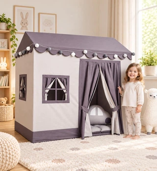 Детский игровой домик-палатка с ковриком и подушкой 130×85×135 см серый