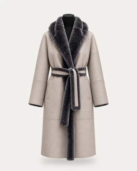 Дублёнка пальто женская двусторонняя 2XL Серый (PONTOS-W19)