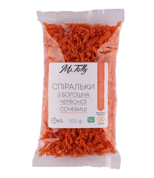 Макароны без глютена спиральки из красной чечевицы Ms. Tally 300 г